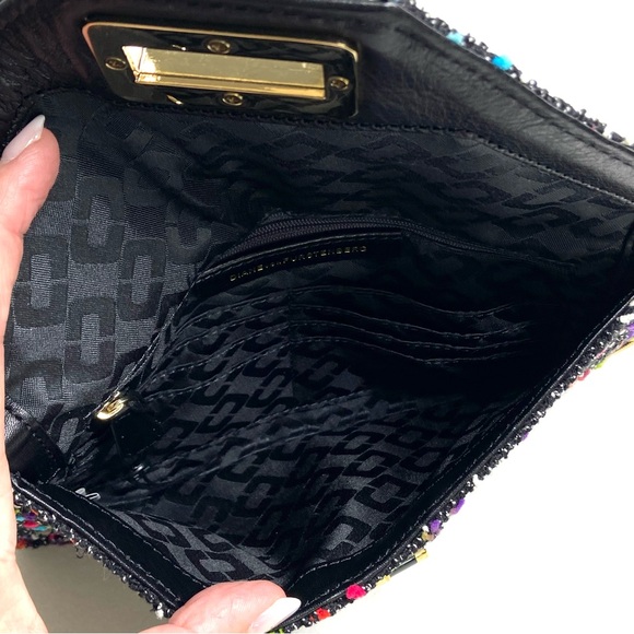 Diane Von Furstenburg Agent Karlie Confetti Tweed Zip On Clutch - Picture 12 of 15